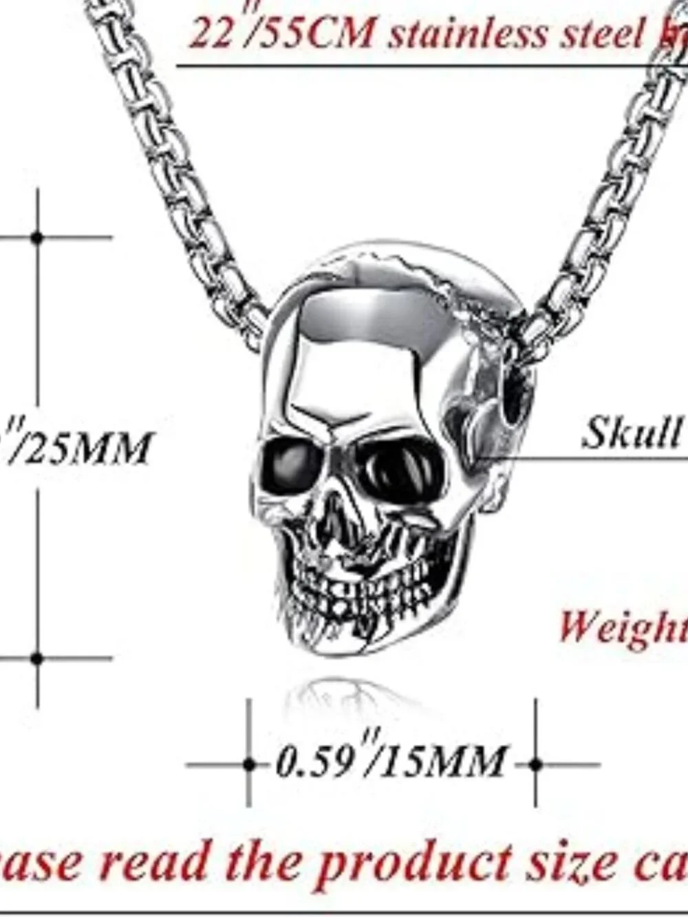 NEW Stainless Steel Skull Head Pendant Necklace 22